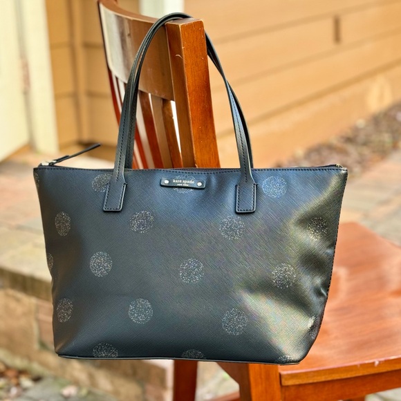 Kate Spade Black Glitter Polka Dot Small Tote Bag - Picture 9 of 9